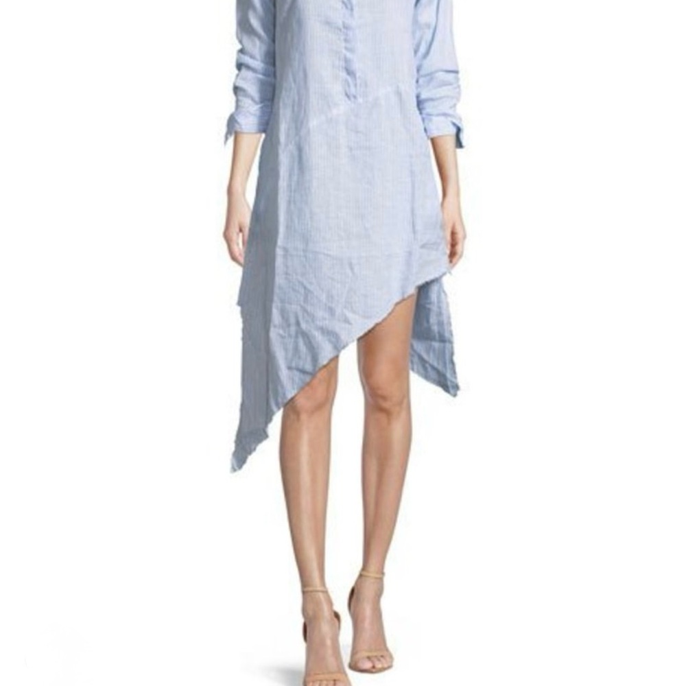 Frank & Eileen Drake Dress- Blue Asymmetrical Shirt Dress